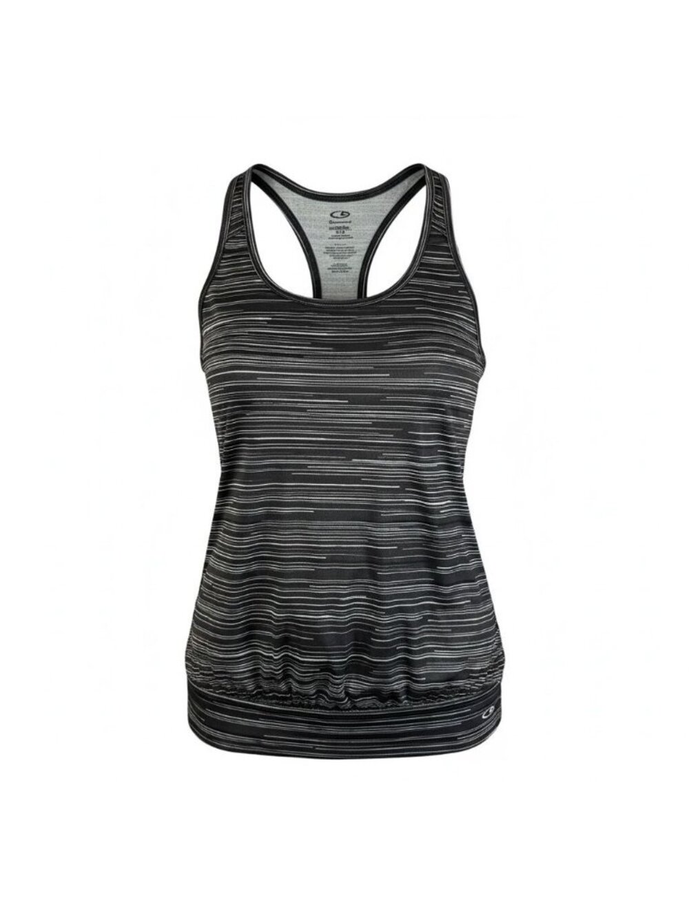 Champion Womens Small Duodry Racerback Tank Top Black White Striped Gym Wear NEW